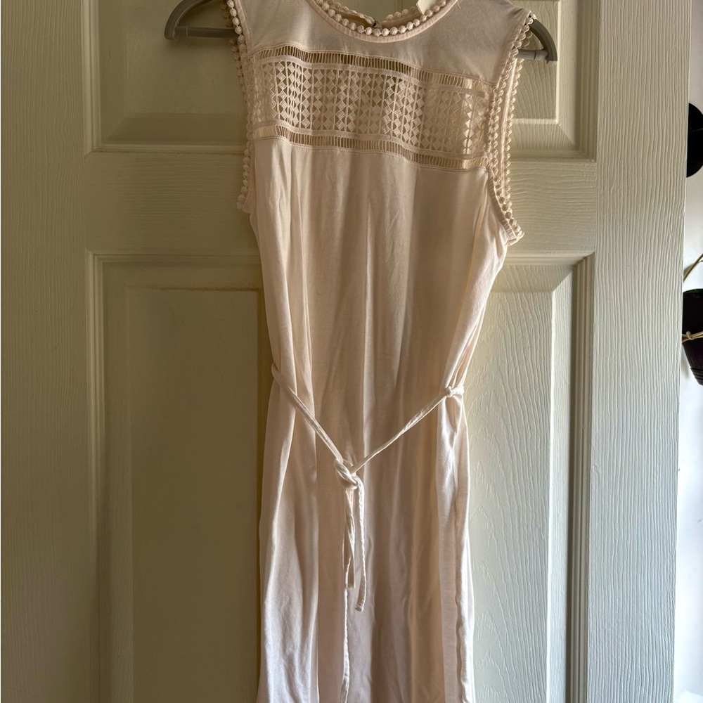 H&M Cream Sleeveless Mini Dress with Crochet Yoke